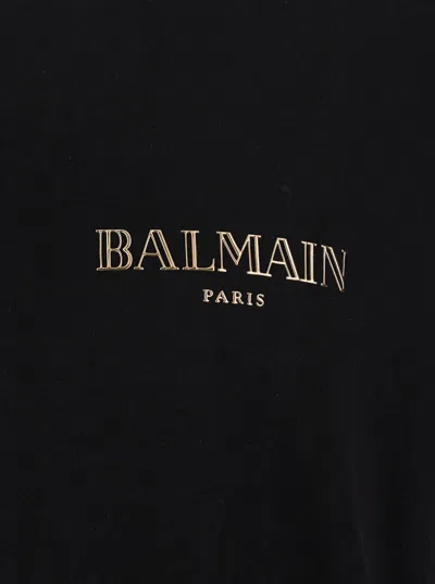 Balmain Black Crewneck T-shirt With Logo Print In Cotton Man