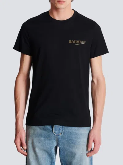 Balmain Black Crewneck T-shirt With Logo Print In Cotton Man