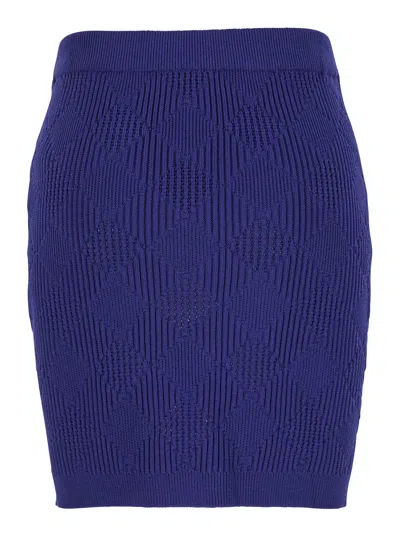 Balmain Blue Mini Skirt With Jewel Buttons In Viscose Blend Woman