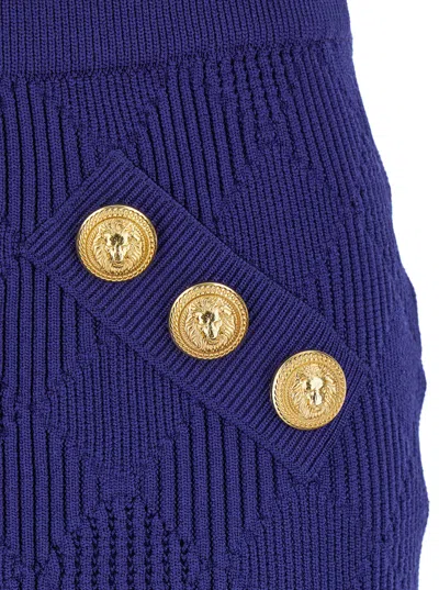 Balmain Blue Mini Skirt With Jewel Buttons In Viscose Blend Woman