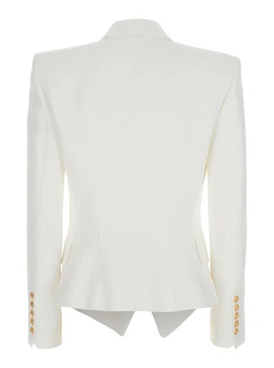 Balmain Double-breasted Structured Denim Blazer With Peak Lapel In White