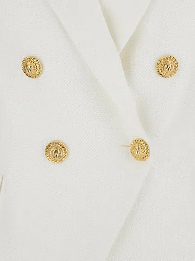 Balmain Double-breasted Structured Denim Blazer With Peak Lapel In White