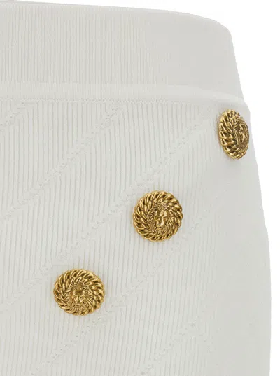 Balmain White Mini Pencil Skirt With Jewel Buttons In White