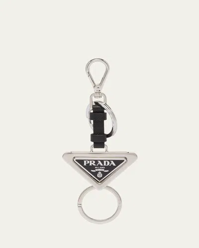 Prada Dividable Leather And Metal Keychain In F0h76 Acciaio Nero