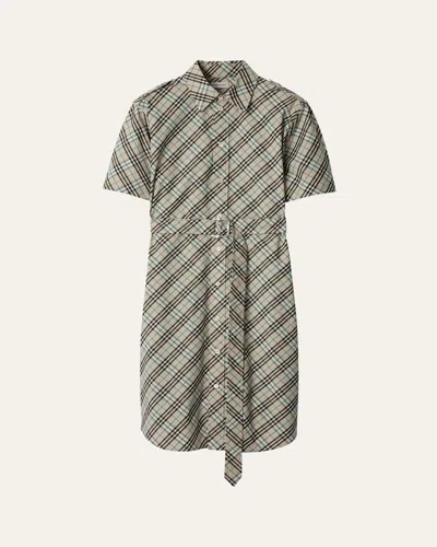 Burberry Cotton Check Mini Shirt Dress In Neutral