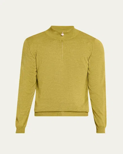 Kiton Men's Cashmere And Linen Half-zip Sweater In Grn