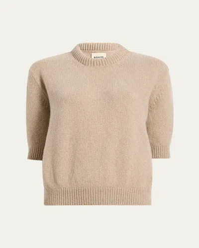 Khaite Davin Cashmere Round_neck Sweater In Beige