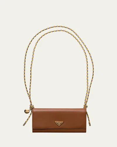 Prada Flap Leather Wallet On Rope Strap In F0046 Cognac