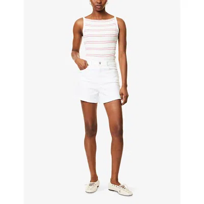 Paige Dani High Rise Denim Shorts In Aniyah Distressed In Crisp White