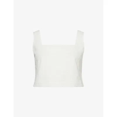Paige Aelita Square-neck Eyelet Cropped Top In White
