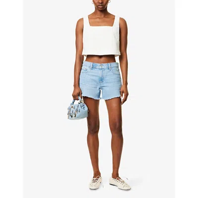 Paige Aelita Square-neck Eyelet Cropped Top In White