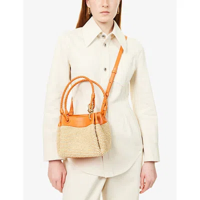 Bottega Veneta Parachute Small Raffia Shoulder Bag In Sand