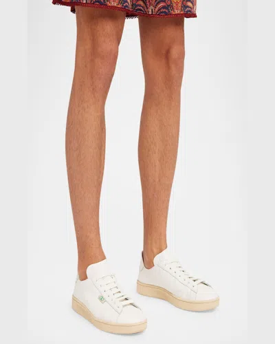 Valentino Garavani Men's Royco V Logo Calfskin Low-top Sneakers In White