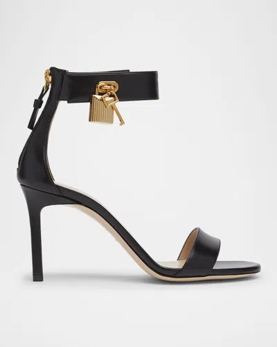 Tom Ford Lock Hardware Leather Open Toe Sandals In Black