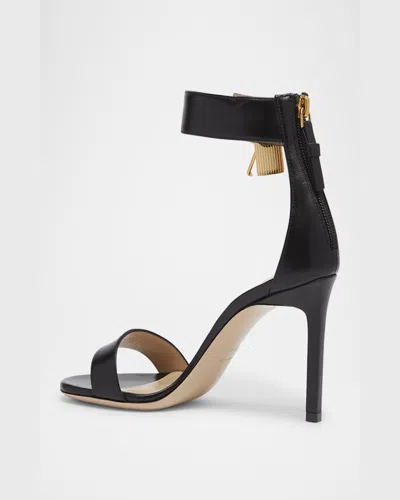 Tom Ford Lock Hardware Leather Open Toe Sandals In Black