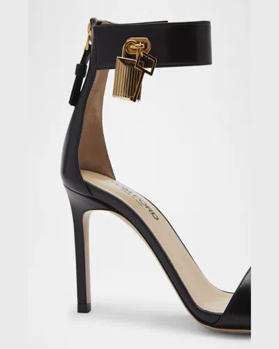 Tom Ford Lock Hardware Leather Open Toe Sandals In Black