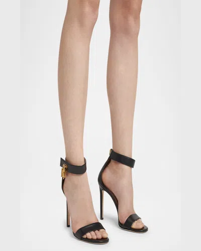 Tom Ford Lock Hardware Leather Open Toe Sandals In Black