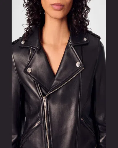 Maje Basaltm Leather Biker Jacket In Black