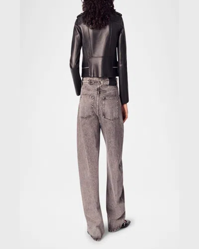 Maje Basaltm Leather Biker Jacket In Black