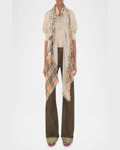 Burberry Rectangular Ekd Check-print Wool Scarf In Sand