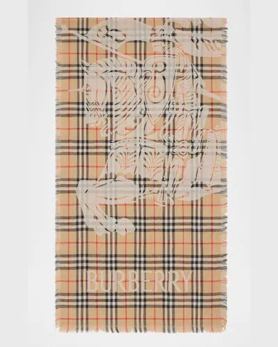 Burberry Rectangular Ekd Check-print Wool Scarf In Sand
