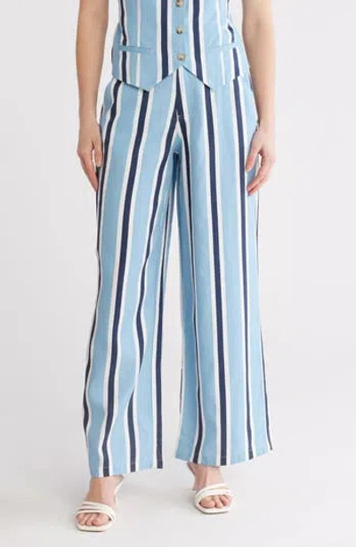 Love By Design April High Waist Wide Leg Pants In Chambray Stripe