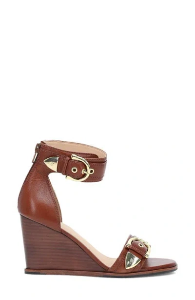 Frye Rachel Leather Buckle-cuff Wedge Sandals In Cinnamon
