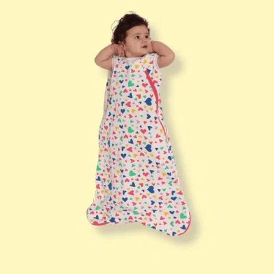 Norani Organic Snugababe Swaddle Sleep Pod With Arm Inserts In Rainbow Hearts