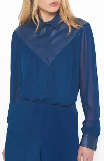 As By Df Jenna Button-front Georgette Blouse In Navy Blue