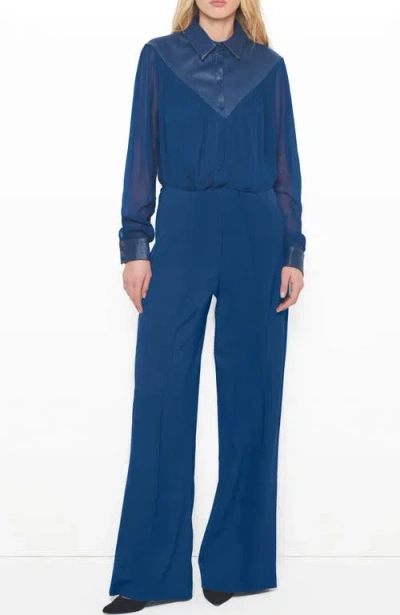 As By Df Jenna Button-front Georgette Blouse In Navy Blue
