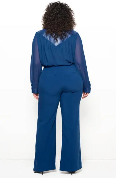 As By Df Jenna Button-front Georgette Blouse In Navy Blue