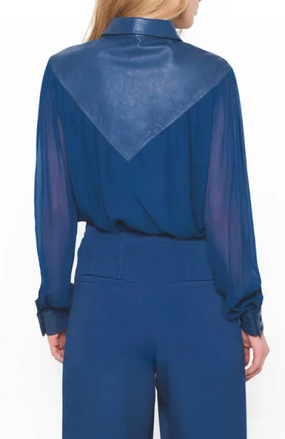 As By Df Jenna Button-front Georgette Blouse In Navy Blue