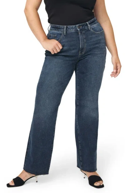 Warp & Weft Warp+weft Rfd Raw Hem High Waist Straight Leg Jeans In Deep Waters