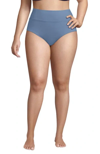 Lands' End Plus Size Pinchless High Waisted Bikini Bottoms In Dusk Sky