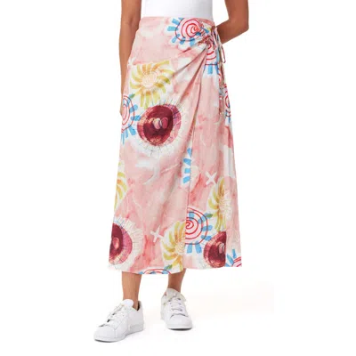 Scotch & Soda Print Stretch Linen Blend Midi Wrap Skirt In Abstract Sun Pink