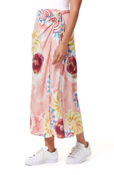 Scotch & Soda Print Stretch Linen Blend Midi Wrap Skirt In Abstract Sun Pink