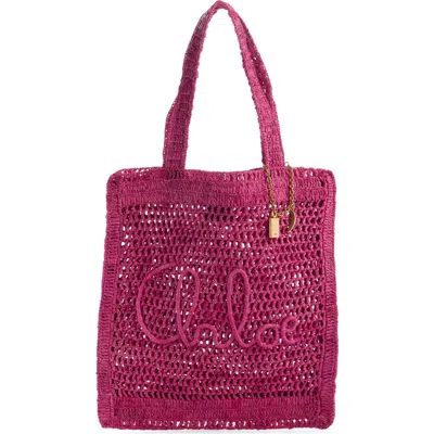 Chloé Chloe Women Fuchsia Raffia Estate Banana Shopping Bag In Pink