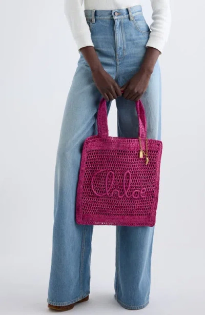 Chloé Chloe Women Fuchsia Raffia Estate Banana Shopping Bag In Pink
