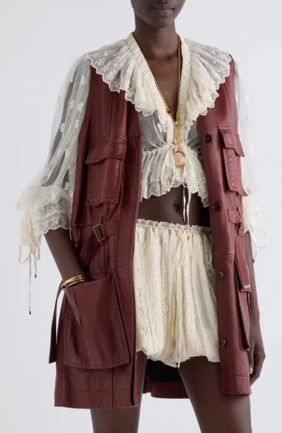 Chloé Bordeaux Vest With V Neck And Adjustable Belt In Leather Woman In Multicolor