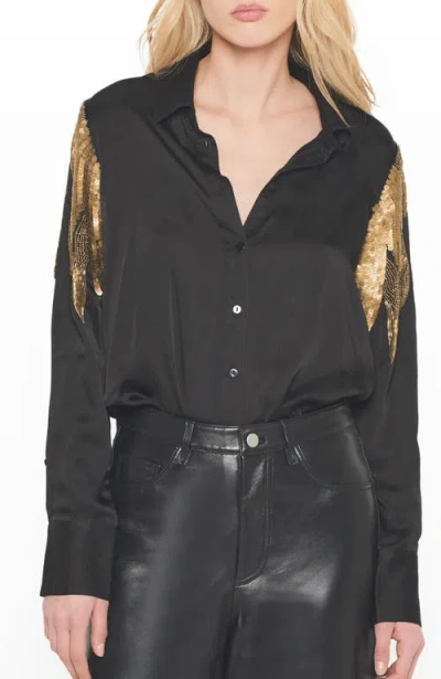 As By Df Collins Embellished Button-front Blouse In Black