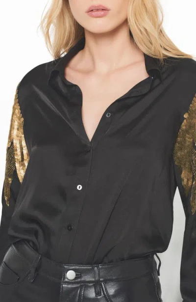 As By Df Collins Embellished Button-front Blouse In Black