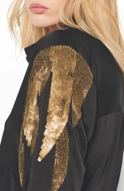 As By Df Collins Embellished Button-front Blouse In Black