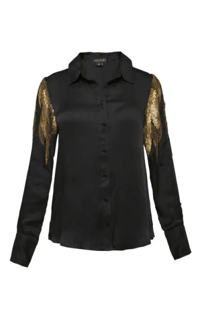 As By Df Collins Embellished Button-front Blouse In Black