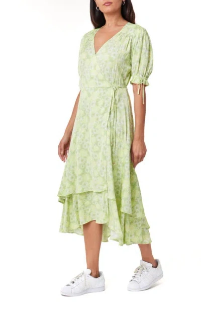 Scotch & Soda Wrap Midi Dress In Abstract Floral Lime