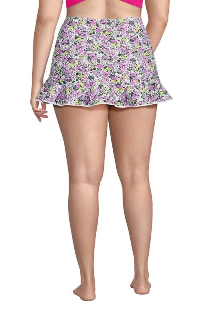 Lands' End Plus Size Pique Ruffle Hem Mini Swim Skirt In White Multi Ditsy Floral