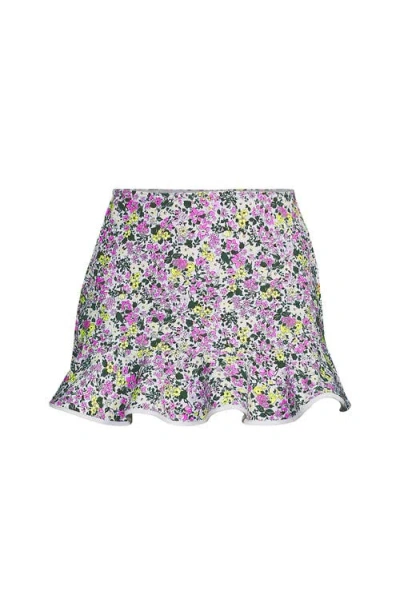 Lands' End Plus Size Pique Ruffle Hem Mini Swim Skirt In White Multi Ditsy Floral