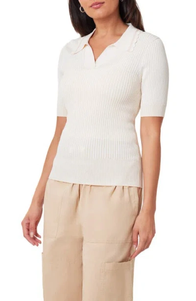 Scotch & Soda Short Sleeve Rib Polo Sweater In Soft Ice
