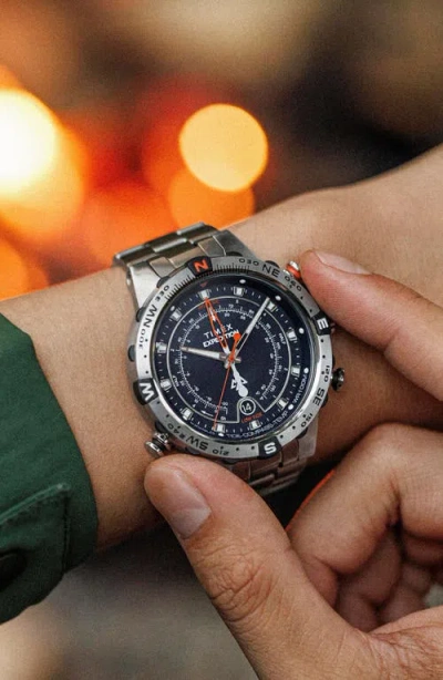 Timex Men's Quartz Analog Silver-tone Stainless Steel Watch, 45mm In Silver