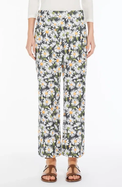 Weekend Max Mara High Waist Floral Pattern Trousers With Belt Loops In Black