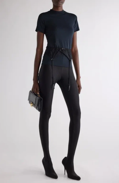 Balenciaga Women Black Crewneck T-shirt With Underwear Detail On The Waist In Cotton Woman In Black